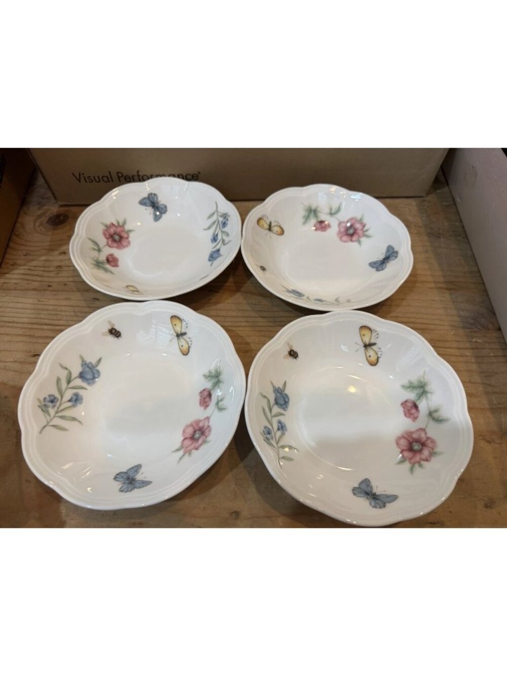 LENOX Butterfly Meadow Scalloped Edge 11 oz Fruit Bowls, Set of 4